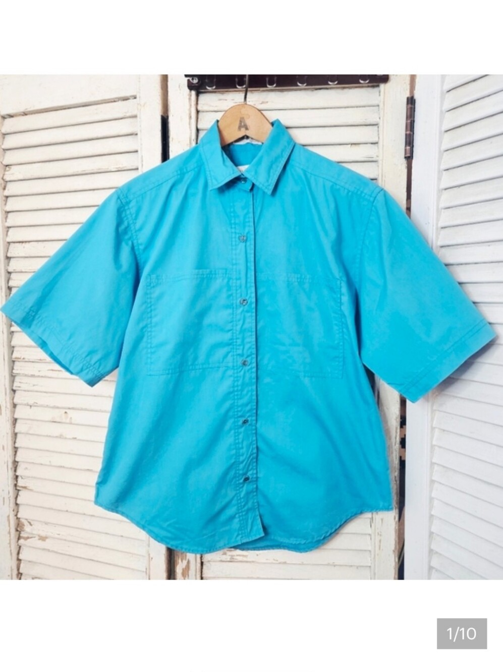 Vintage 90s John Henry Turquoise Blue Short Sleeve Shirt Size 8/Small/Medium